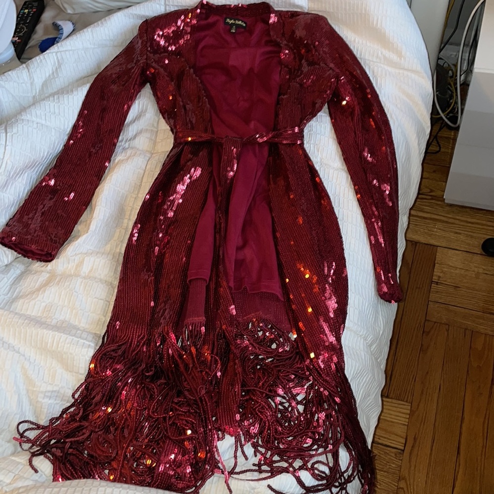 Sequin Wrap Burgundy Dress